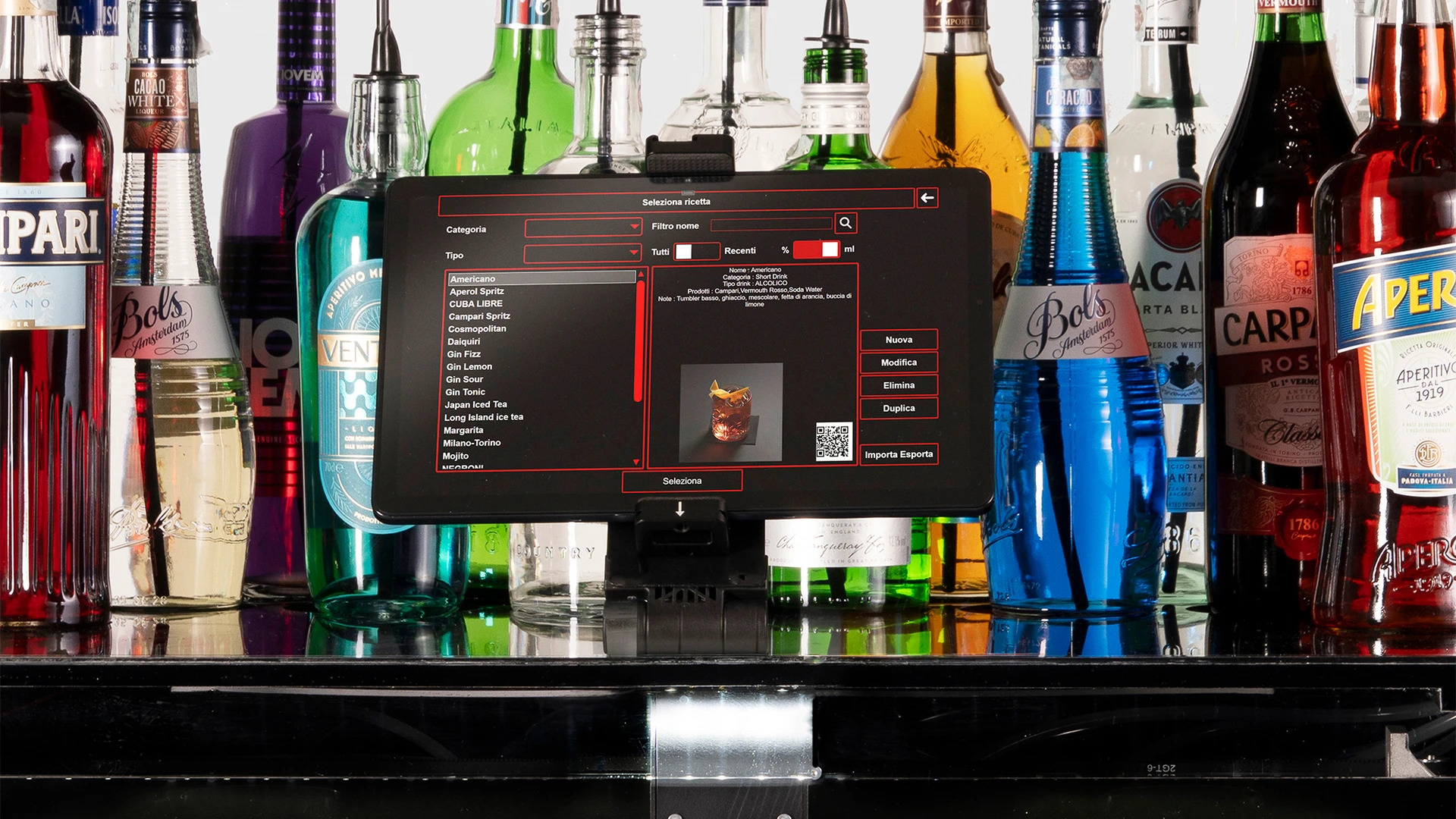 Erogazione cocktail via touchscreen